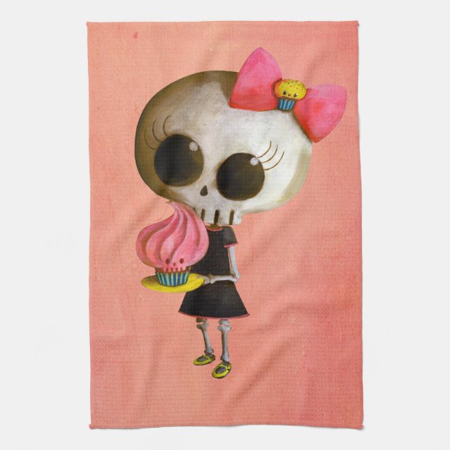 Little Miss Death with Cupcake Kitchen Towel (Vertical)
