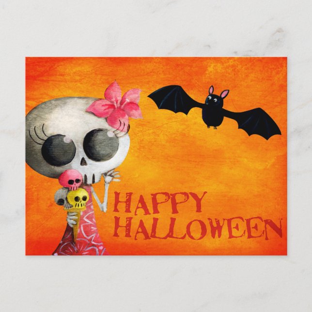 Little Miss Death with Ice Cream and Bat Postcard (Front)