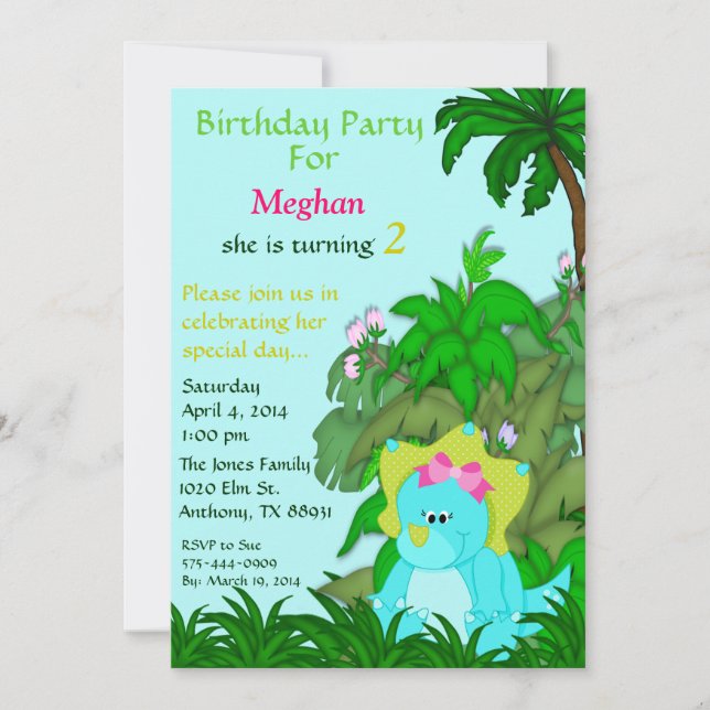Little Miss Dino Birthday Invitation (Front)