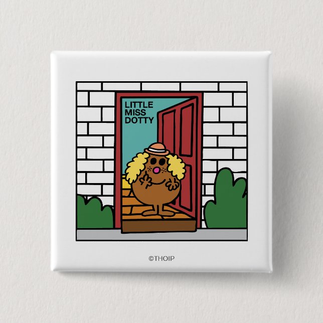 Little Miss Dotty | Open Door 2 Inch Square Button (Front)