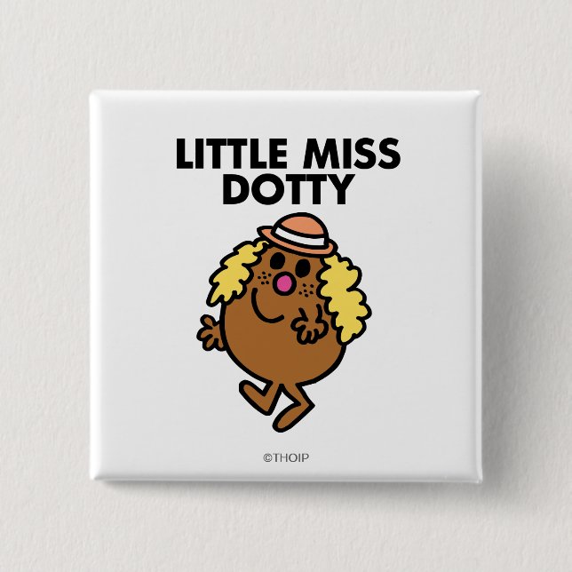Little Miss Dotty Waving 2 Inch Square Button (Front)
