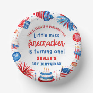 Little Miss Firecracker 4th of July 1st Birthday Paper Plate