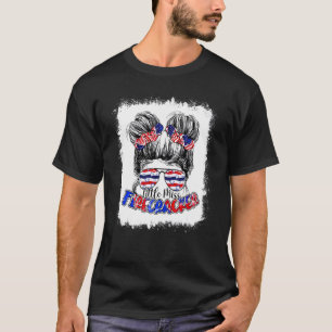 Little Miss Firecracker Messy Bun Girls Usa Flag 4 T-Shirt