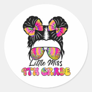 Little Miss Fourth 4th Grade Girl Messy Bun Ck To  Classic Round Sticker