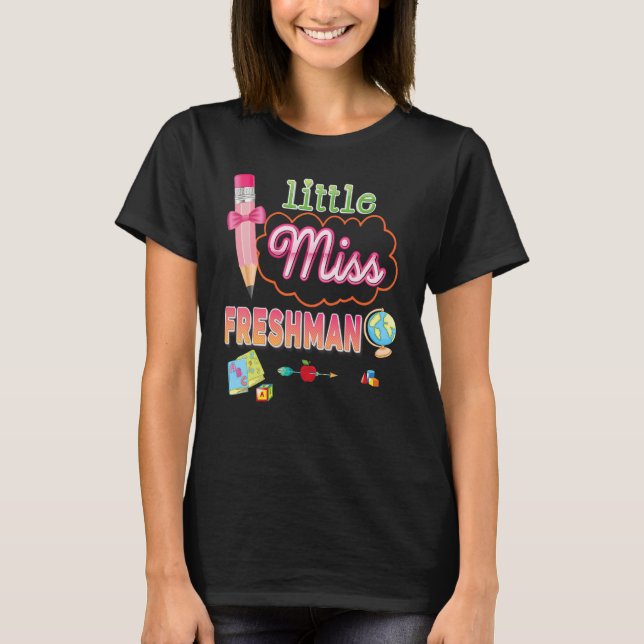 Little Miss Freshman Pencil Bow Back To School Kid T-Shirt (Front)