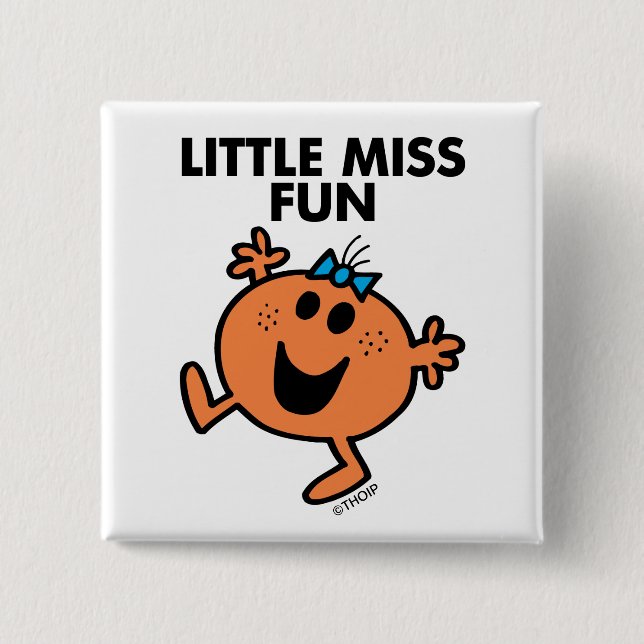 Little Miss Fun Waving Joyously 2 Inch Square Button (Front)