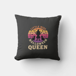 Little Miss Halloween Queen Witch Cat Design_1 Throw Pillow