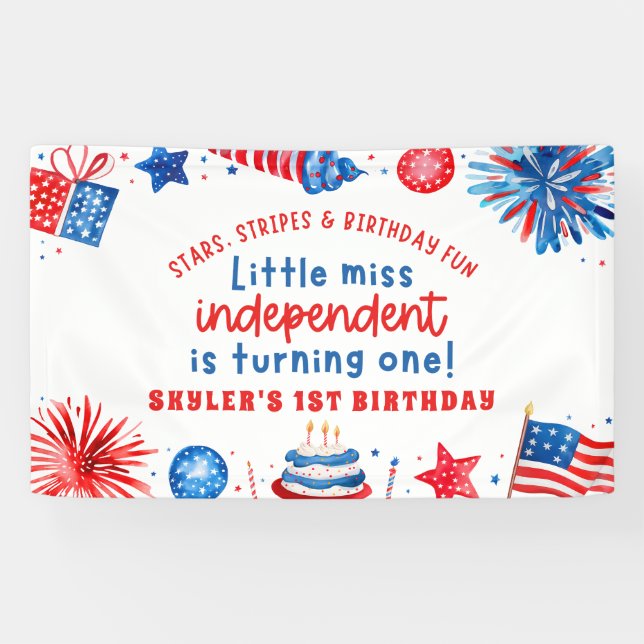 Little Miss Independent 4th of July 1st Birthday Banner (Horizontal)