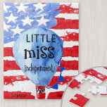 Little Miss Independent Stars and Stripes Custom Jigsaw Puzzle<br><div class="desc">30 Piece Personalized Jigsaw Puzzle with Stars and Stripes theme. The design features a distressed version of the US flag with stars and stripes in red white and blue. The hot air balloon is lettered with the words "Little Miss Independent" and the template is set up for you to add...</div>