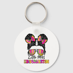 Little Miss Kindergarten Girl Messy Bun Ck To Scho Keychain