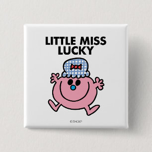 Little Miss Lucky Black Lettering 2 Inch Square Button