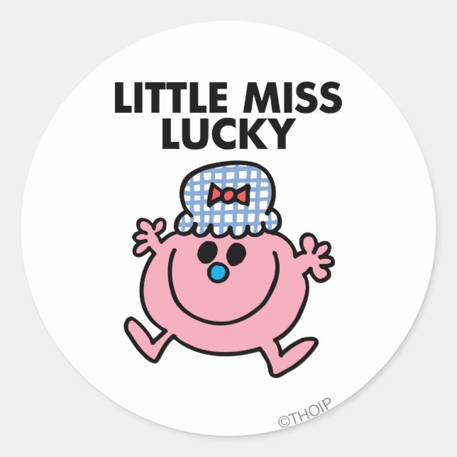 Little Miss Lucky | Black Lettering Classic Round Sticker (Front)