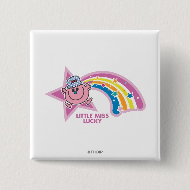 Little Miss Lucky | Rainbow 2 Inch Square Button (Front)