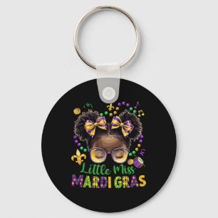 Little Miss Mardi Gras Afro Messy Bun Girls Kids N Keychain