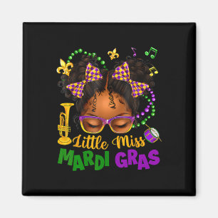 Little Miss Mardi Gras Afro Messy Bun Girls Kids N Magnet