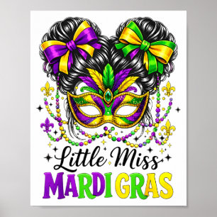 Little Miss Mardi Gras Afro Messy Bun Girls Kids N Poster