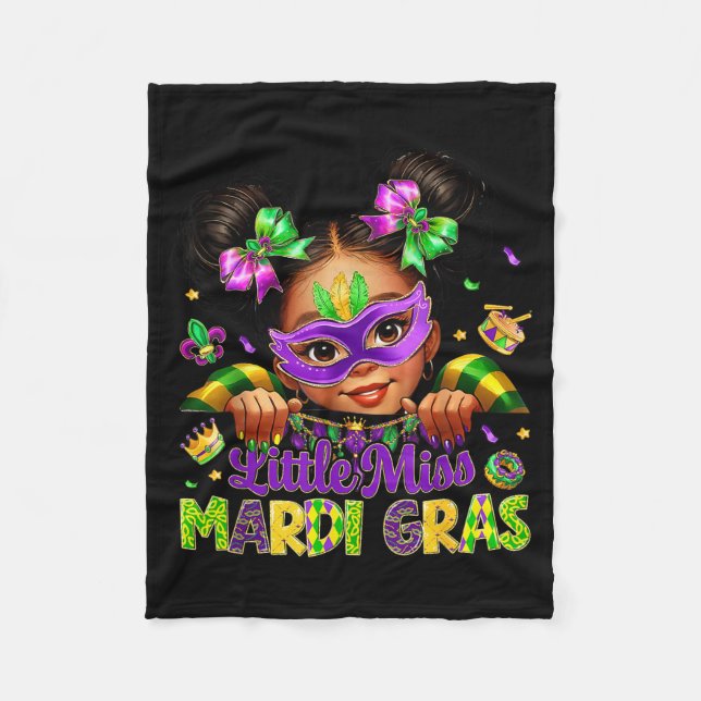 Little Miss Mardi Gras Carnival New Orleans Fleur  Fleece Blanket (Front)