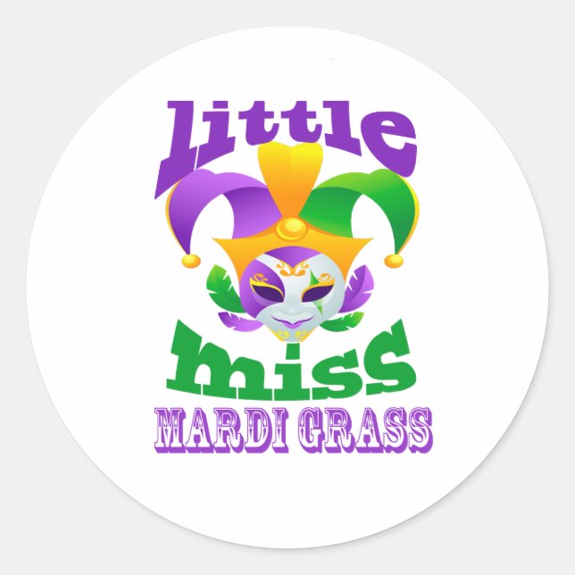 Little Miss Mardi Gras Classic Round Sticker (Front)