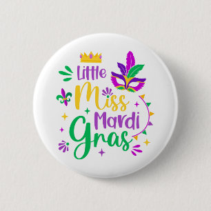 Little Miss Mardi Gras Kids Carnival Apparel Girls 2 Inch Round Button