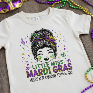 "Little Miss Mardi Gras" , Messy Bun Carnival T-Shirt