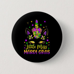 Little Miss Mardi Gras Unicorn Princess Cute Girls 2 Inch Round Button
