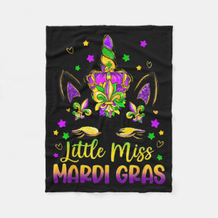 Little Miss Mardi Gras Unicorn Princess Cute Girls Fleece Blanket