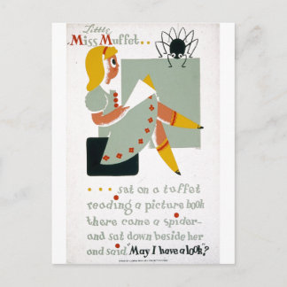 Little Miss Muffet Sat on a Tuffet 1940 poster Postcard