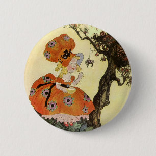 Little Miss Muffet & Spider, Vintage Mother Goose 2 Inch Round Button