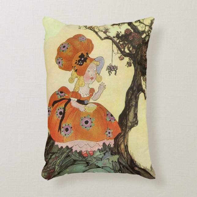 Little Miss Muffet & Spider, Vintage Mother Goose Accent Pillow (Front(Vertical))