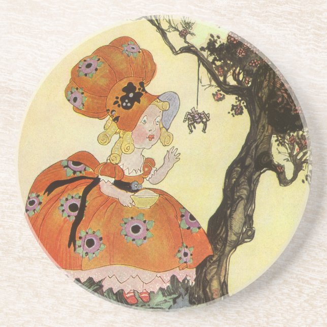 Little Miss Muffet & Spider, Vintage Mother Goose Coaster (Front)
