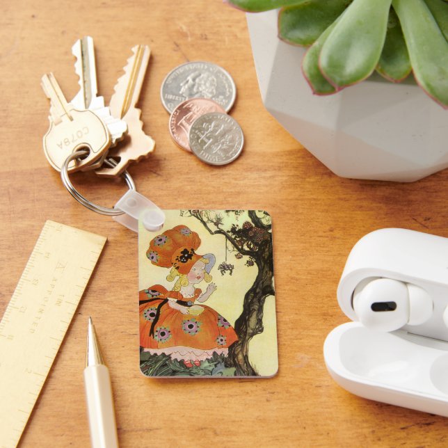 Little Miss Muffet & Spider, Vintage Mother Goose Keychain (Desk)