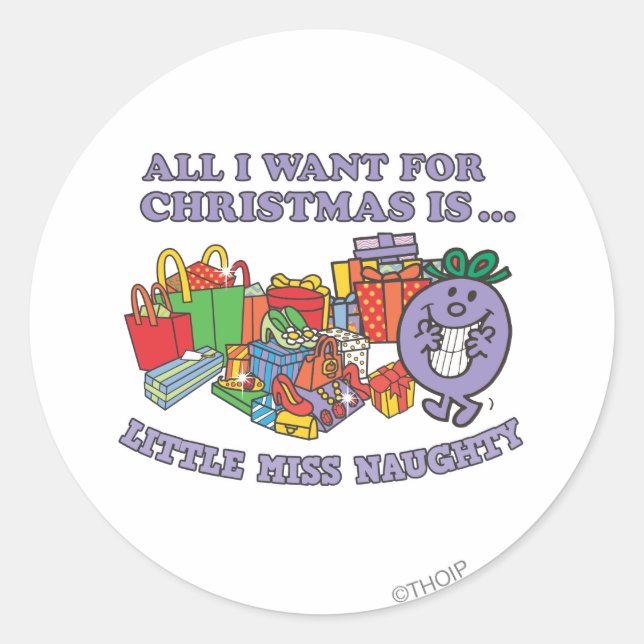 Little Miss Naughty's Christmas Joy Classic Round Sticker (Front)