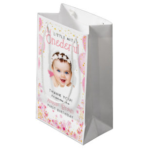 Little miss onderful 1st birthday pink party small gift bag