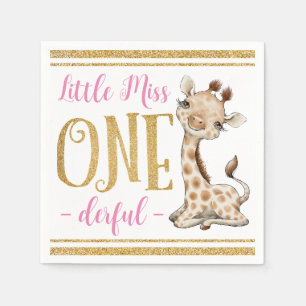 Little Miss One Derful Cute Giraffe 1st Birthday Napkin