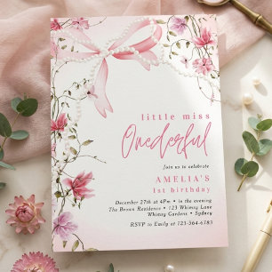 Little Miss Onederful 1st Birthday Coquette Bow Invitation