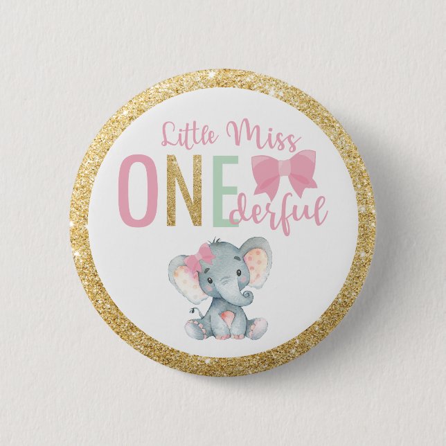 Little Miss ONEderful 1st Birthday Guest of Honor 2 Inch Round Button (Front)