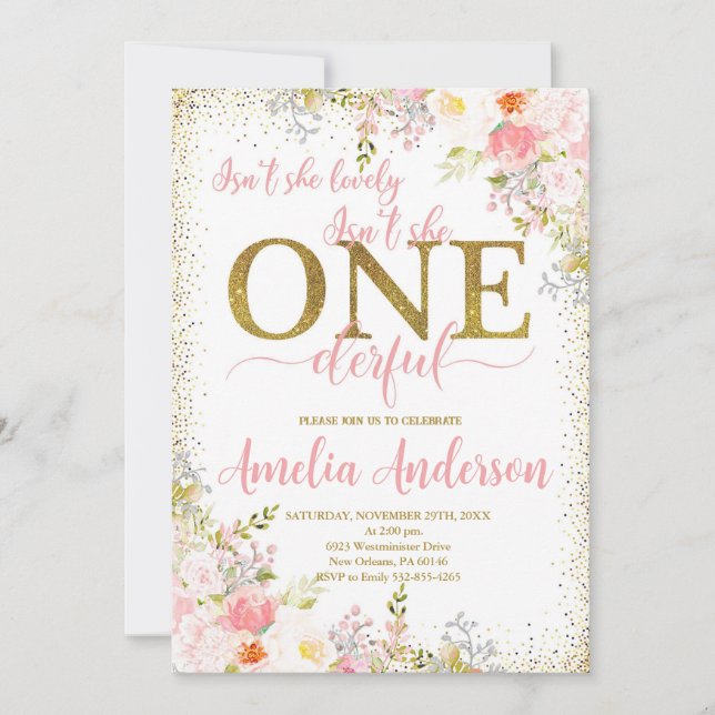 Little Miss Onederful Birthday, 1st Birthday Invitation (Front)