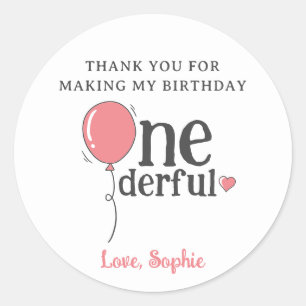 Little Miss Onederful Birthday Balloon Thank You Classic Round Sticker