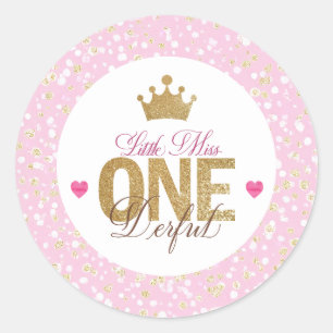 Little Miss onederful Birthday Classic Round Sticker