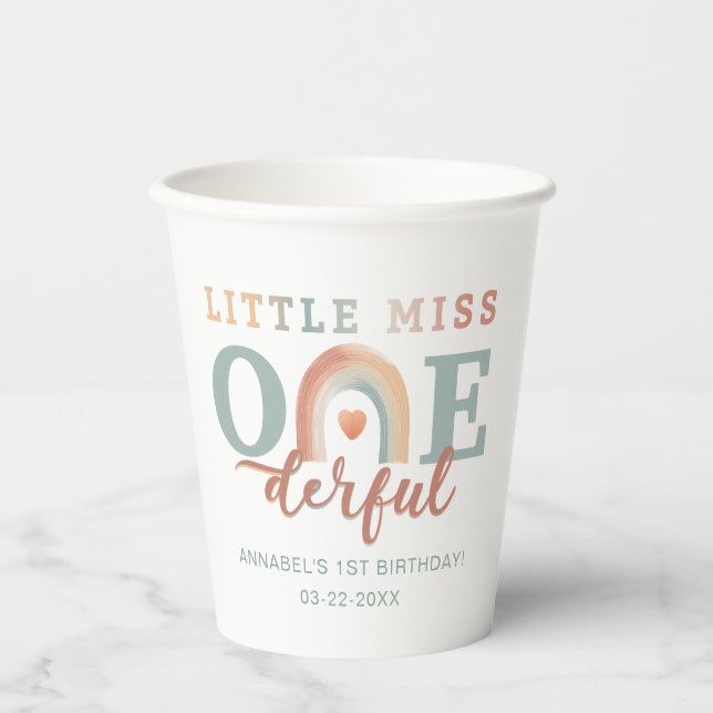 Little Miss Onederful Boho Rainbow Paper Cups – 1s (Front)