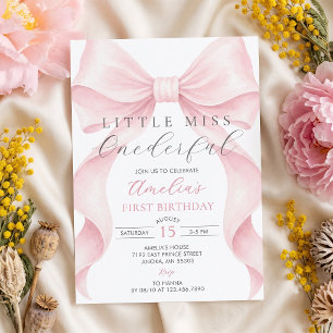 Little Miss Onederful Bow Girl 1st Birthday Party Invitation