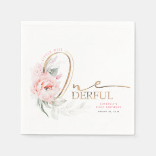 Little Miss Onederful Cute Floral 1st Birthday Napkin