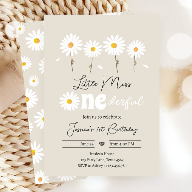 Little Miss Onederful Daisy Creme Sand Birthday Invitation (Creator Uploaded)
