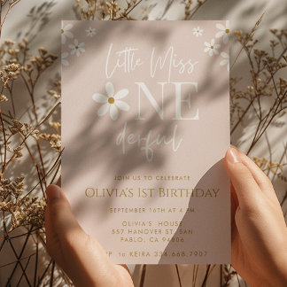 Little Miss ONEderful Daisy Flowers 1st Birthday Invitation