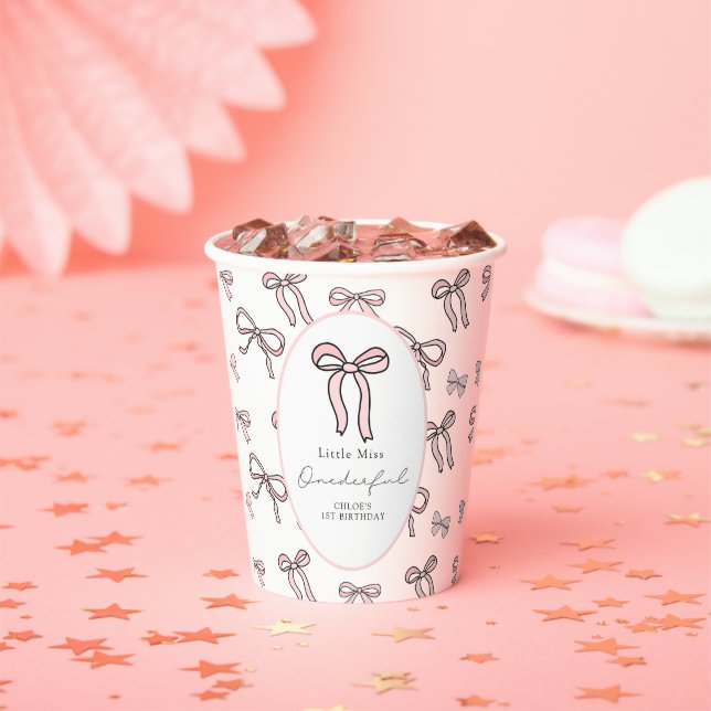 Little Miss Onederful Doodle Bow Paper Cups (Insitu)
