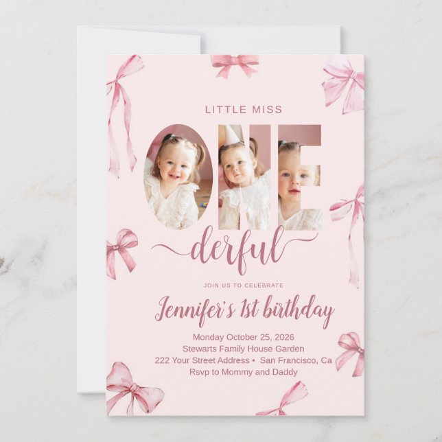 Little Miss Onederful First Birthday Invitation (Devant)
