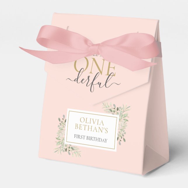 Little Miss ONEderful Girl First Birthday Pink Favor Box (Front Side)