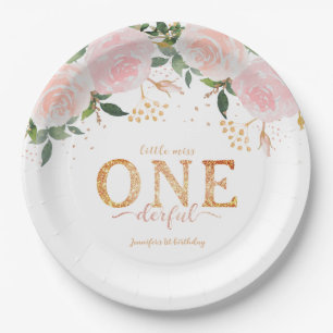 Little Miss Onederful Gold 1st Birthday  Paper Plate