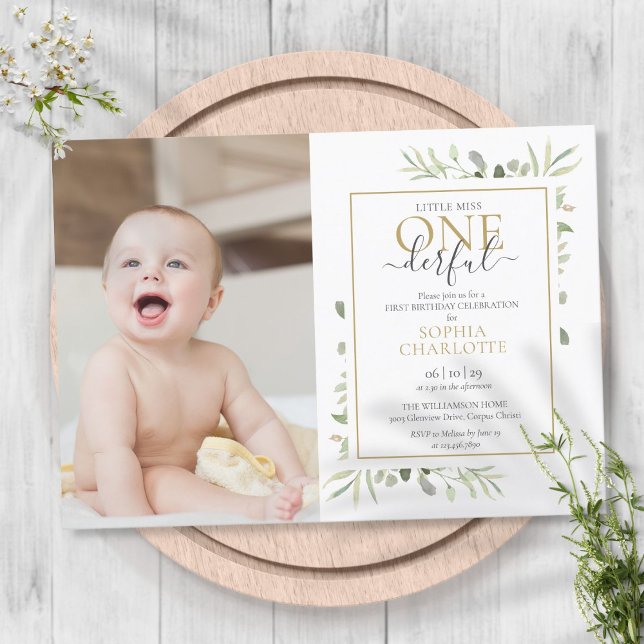 Little Miss ONEderful Photo Cute Girl 1st Birthday Invitation (Creator Uploaded)