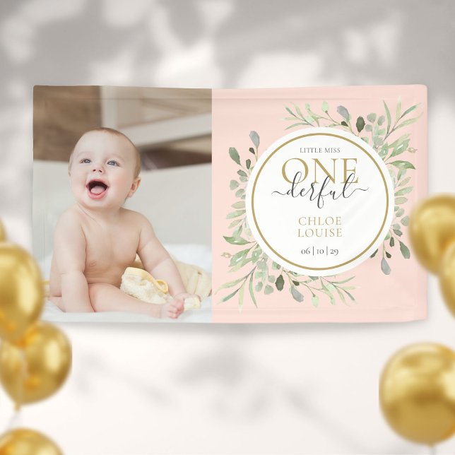 Little Miss ONEderful Pink First Birthday Photo Banner (Creator Uploaded)